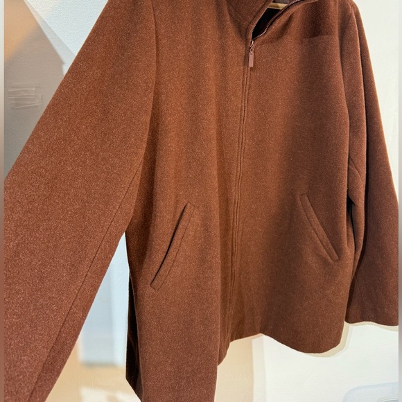 Eileen Fisher Brown 100% Wool Zip Up Coat size L - Picture 3 of 6